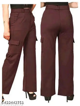 Maroon stretch cargo pants, slanted inset pocket, patch with flap, high rise