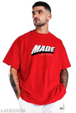 Red cotton-blend round short-sleeve LEOTUDE Men's t-shirt with placement print, ideal casual wear