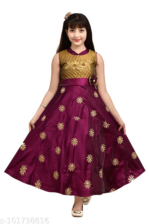 Sleeveless silk blend embroidered net frock for 3-4 years old girls, Indian Safia Collection