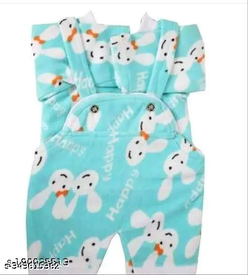 Green, Pink, Blue printed wool winter dungaree dress combo for baby - hand and machine washable