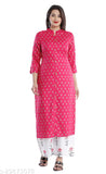 Rayon printed kurta with palazzo set, three-quarter sleeves, vibrant rayon fabric, Indian traditional attire on display