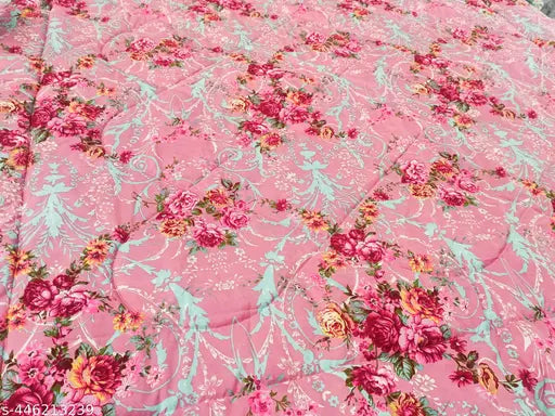 Pink & Cream Reversible 220 GSM Microfiber Duvet Set (85x85in), Lightweight & Soft for Winter Double Bed