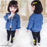 Denim blue jacket, cute pocket design for kids aged 2-8 years, solid pattern, made in India