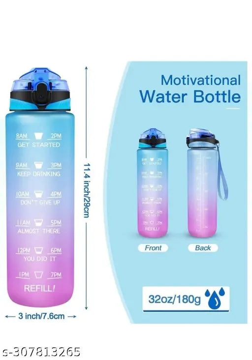 Multicolor unbreakable silicone motivational bottle with time marker & straw water tracker, 1000ml capacity, leak-proof sipper for fitness and hydration