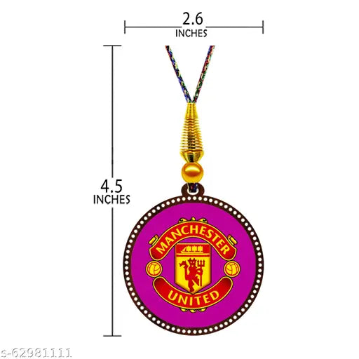 Manchester United car hanging/wall hanging, prelaminated glossy wooden finish showpiece for positive vibes and car interior decor