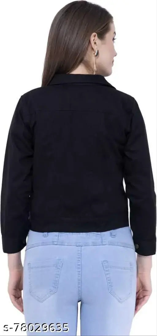 Long-sleeve solid denim women's jacket, India-made. Sophisticated look for casual wear