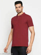 Maroon cotton blend polo neck t-shirt for men, solid design from India