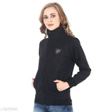 Black cotton blend hoisery winter jacket, trendy full sleeve style for women on display rack