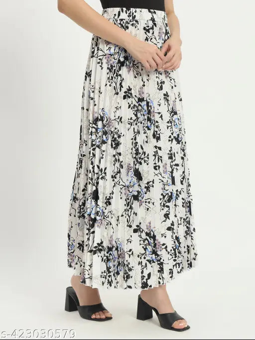 Elegant floral print crepe long skirt, size 26-38, Indian handcrafted design