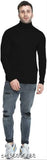 Black cotton high neck t-shirt for men, long sleeves, solid pattern, comfortable fit - GlamStore India