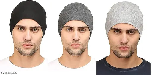Cotton slouchy beanie and skull cap for all seasons by AK ANOLIHK, solid-colored headwear for summer, winter, autumn & spring