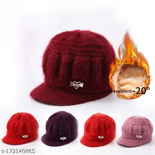 Soft, warm woolen cap for girls & women, available in various colors