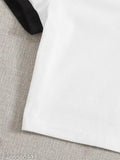 Contrast collar print cotton t-shirt, short sleeves, solid pattern, XS (34in bust, 16in length)