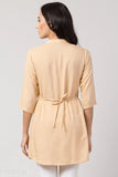 Women's solid beige rayon top, three-quarter sleeves, XS size from India