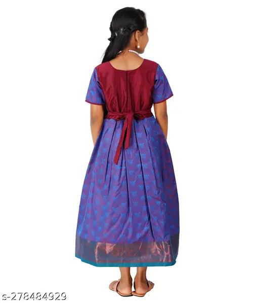 Silk Art Silk Pattu Pavadai for Kids, traditional Indian lehenga-choli set with heavy stonework, pure silk fabric and jacquard stitch