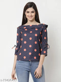 Navy Blue Print Crepe Top, polyester, three-quarter sleeves, printed pattern by Style Quotient