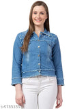 Women's Solid Denim Teen Patti Jacket, long sleeves, denim fabric, India-made casual wear