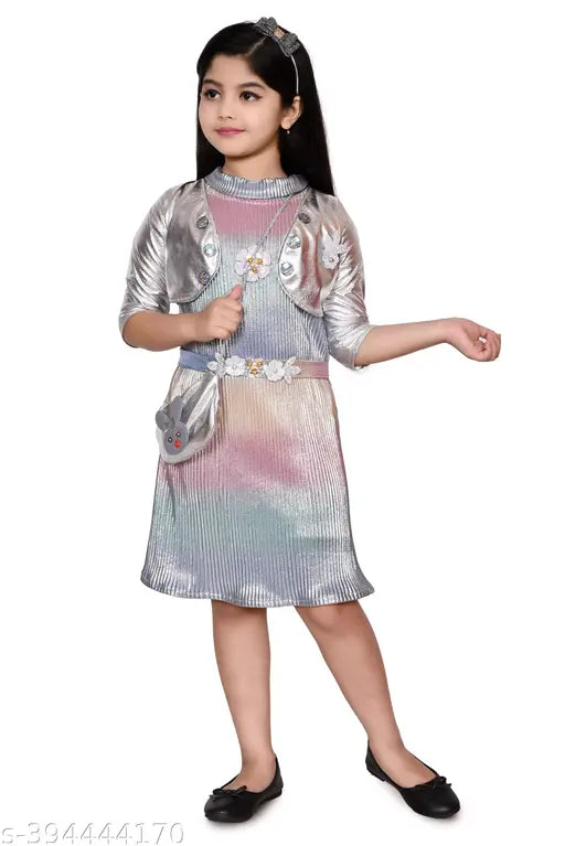 Multi Color Embellished Net Cloth Party Dress for Kids, Silk Blend, Sleeveless, Lace Work, Long Gown, India