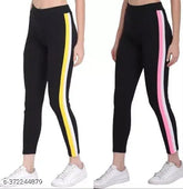 Striped cotton blend slim fit leggings, ankle length with elastic waistband - perfect for casual or gym wear