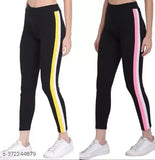 Striped cotton blend slim fit leggings, ankle length with elastic waistband - perfect for casual or gym wear