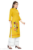 Women's white rayon kurta set with palazzos, embroidered net three-quarter sleeve rayon outfit for XS to XXXL sizes