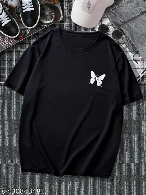 Sky Magic Men Cotton Black Printed T-shirt, three-quarter sleeves, trendy, breathable cotton, round neck, superior quality, India origin