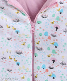 Reversible cotton hooded winter jacket for babies with zipper (Printed Net), suitable for 0-6 months, 12-18 months, and 18-24 months. Dispatched based on stock availability