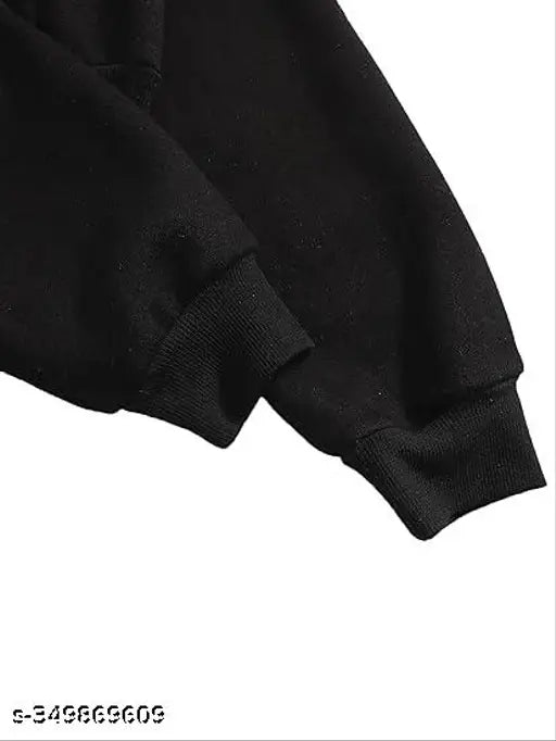 Black fleece cropped zip-up hoodie, solid color, long sleeves, women's fleece jacket, suitable for daily wear and outdoor activities