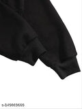 Black fleece cropped zip-up hoodie, solid color, long sleeves, women's fleece jacket, suitable for daily wear and outdoor activities