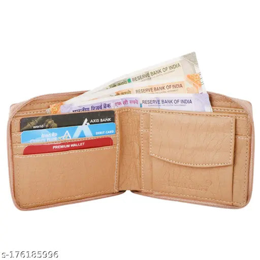 Solid PU leather men's wallet, two fold, 2 compartments, free size (12cm x 10cm), well-crafted, durable lining, Made in India