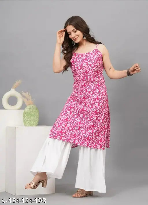 Rayon kurta with sharara - Printed net fashionable Indian outfit for women, single size available