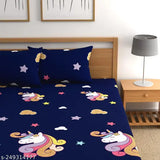 Microfiber unicorn-themed fitted double bedsheet, ideal for heavy winter, comes with 2 pillow covers by BAANI