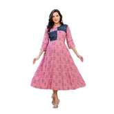 Rayon wine print kurti with embroidery work, knee-length A-line style for women