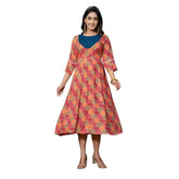 Multicolor rayon print kurti with embroidery work, knee-length A-line style for women