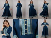 Rayon Anarkali ankle-length kurti with printed combo, three-quarter sleeves in M, L, XL sizes from Indian brand PAAWNI
