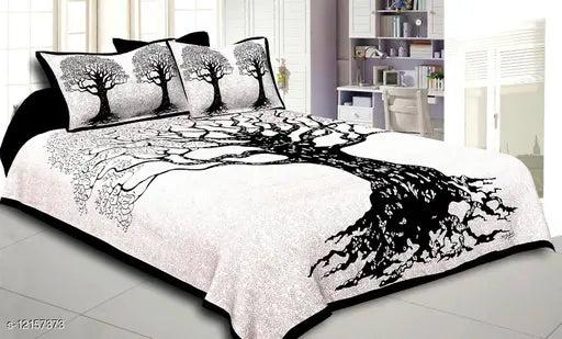 Elegant cotton queen-sized bedsheets with 2 pillow covers, high thread count (144), made in India