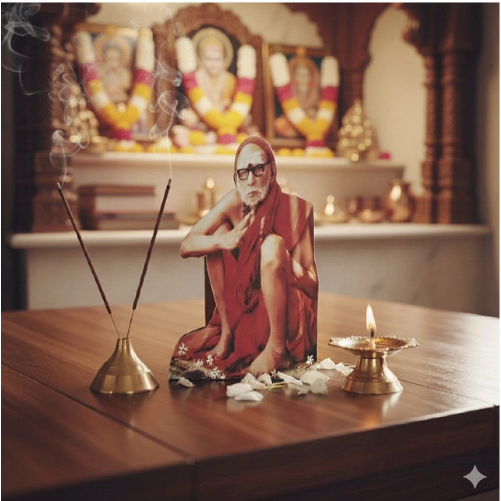 Multicolor wooden table top devotional player with audio play feature for Sri Sankaracharya Maha Periyava, plays songs "jeya jeya sankara hara hara sankara" and "siva siva sankara". Battery operated (2x AA batteries included)