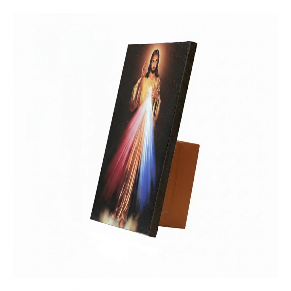 Multicolor wooden Divine Mercy Of Jesus Christ Bible Verses Player, wood-crafted tabletop device with audio function, size 8x6 inches