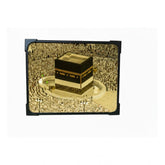 Multicolor wooden Macca Madina Haj table top "Allah Hu Akbar" audio player, 6x8 inch size, plays audio when light falls on photo, battery operated (2x AA included)