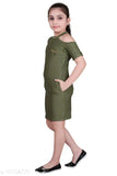 Printed polyester shift dress for kids aged 2-14 years, featuring short sleeves and various sizes available