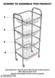 Stainless steel 4-shelf fruit & vegetable trolley with 360 rotational wheels, ideal for kitchen storage (34x14x12)