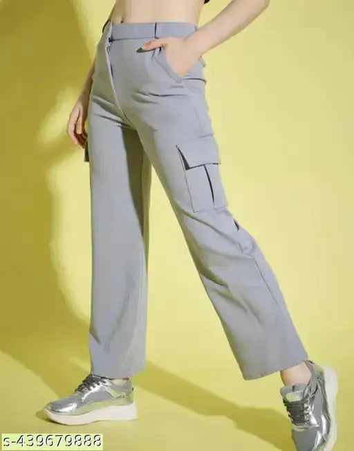 Cotton blend net cargo pants by Zeenat Enterprisses, women's fancy trousers in sizes 26-32, Indian origin