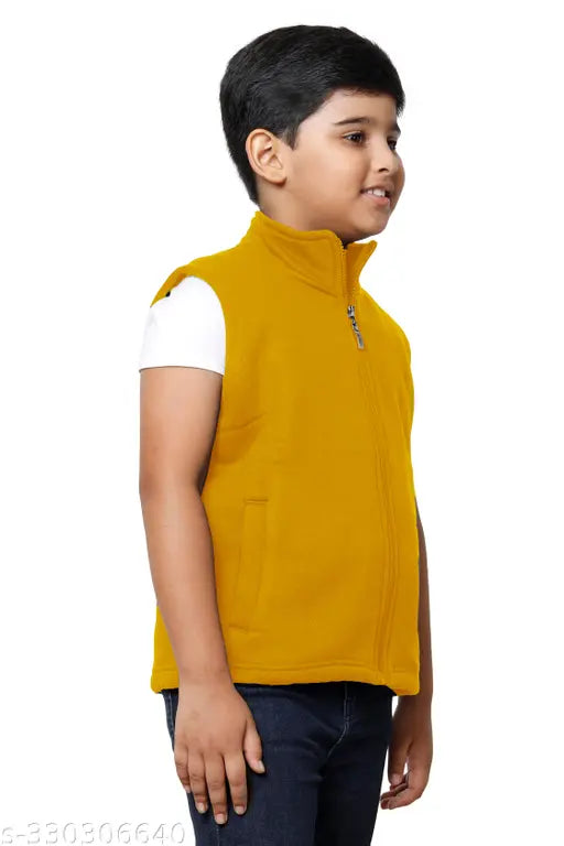 IndiWeaves boys solid wool fleece sleeveless winter jacket - warm and stylish fleece jacket for winters, sizes 6-16 years