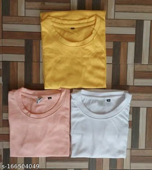 Plain cotton T-shirts for men (Pack of 3), solid-color short sleeves in S, M, L, XL, XXL sizes, Indian made