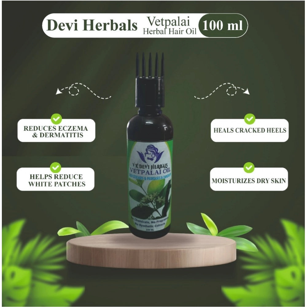 Devi Herbal Vetpalai Oil, 100 ML: Anti-dandruff and psoriasis relief oil for dryness, flakiness, and irritation. Traditional herbal ingredients for skin and scalp application