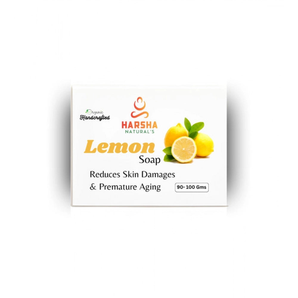 Harsha Naturals yellow lemon soap (100GM), vegan bathing soap with lemon extract & glycerine for all skin types