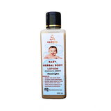 Harsha Naturals brown herbal baby lotion (100ml), containing henna & cold-pressed coconut oils, for gentle, nourishing care on babies, with caution and patch test advised