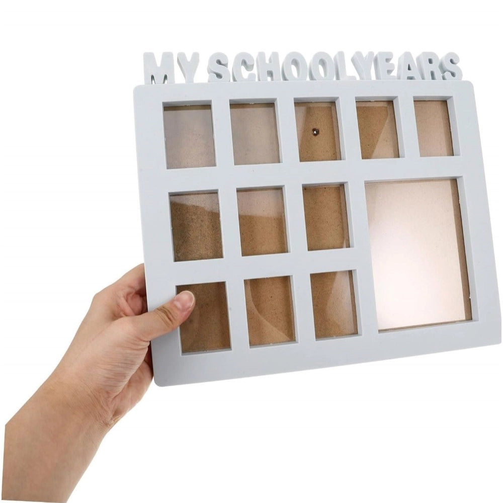 Multicolor acrylic school years photo frame, collage design with small and large photo slots for yearly milestones, ideal for memory-keeping events and home decor