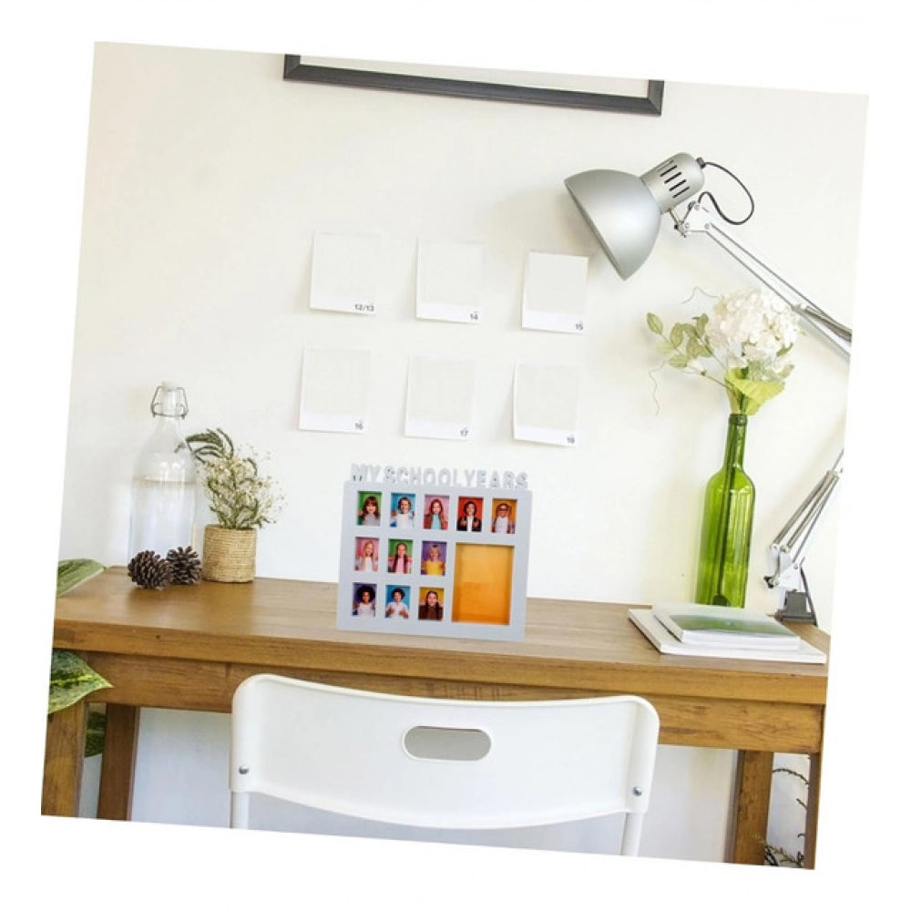 Multicolor acrylic school years photo frame, collage design showcases child's growth year by year with multiple small slots & larger window for special moments. Lightweight for easy display