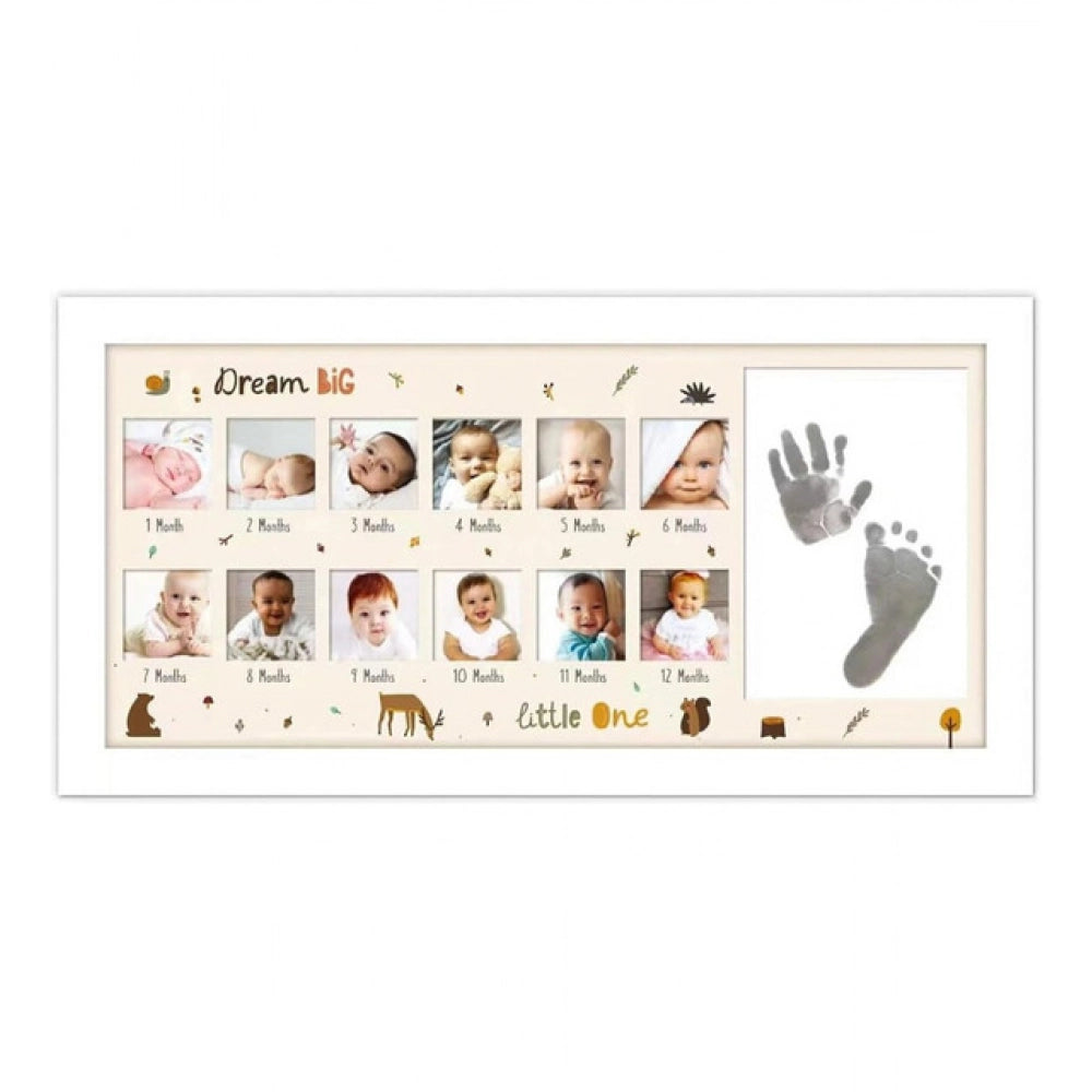 Multicolor acrylic handprint baby photo frame, dedicated slot for footprints, keepsake collage for 1-12 month photos